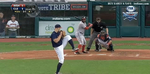Justin Masterson pitches with good control image