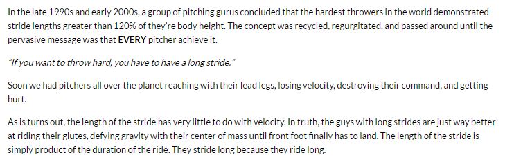 Randy Sullivan pitching mechanics stride length quote image